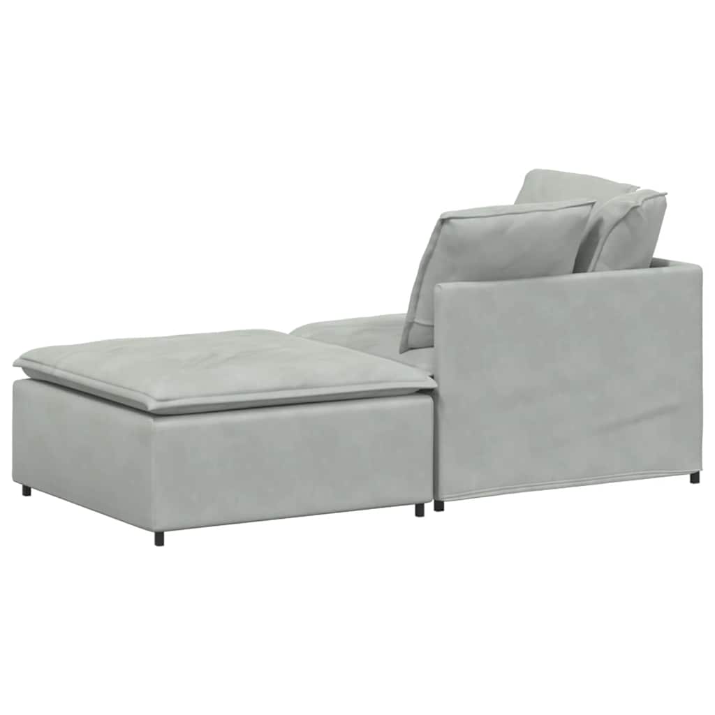 Modulares Sofa mit Fußhocker Kissen Samt Hellgrau