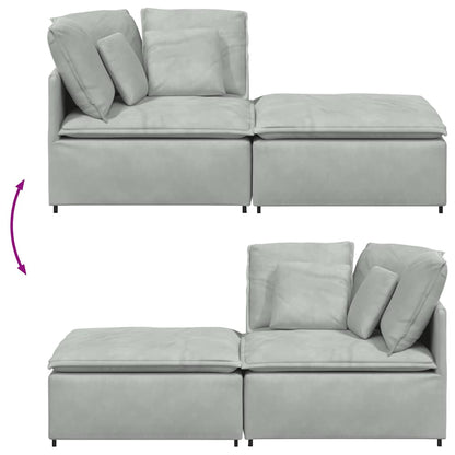 Modulares Sofa mit Fußhocker Kissen Samt Hellgrau