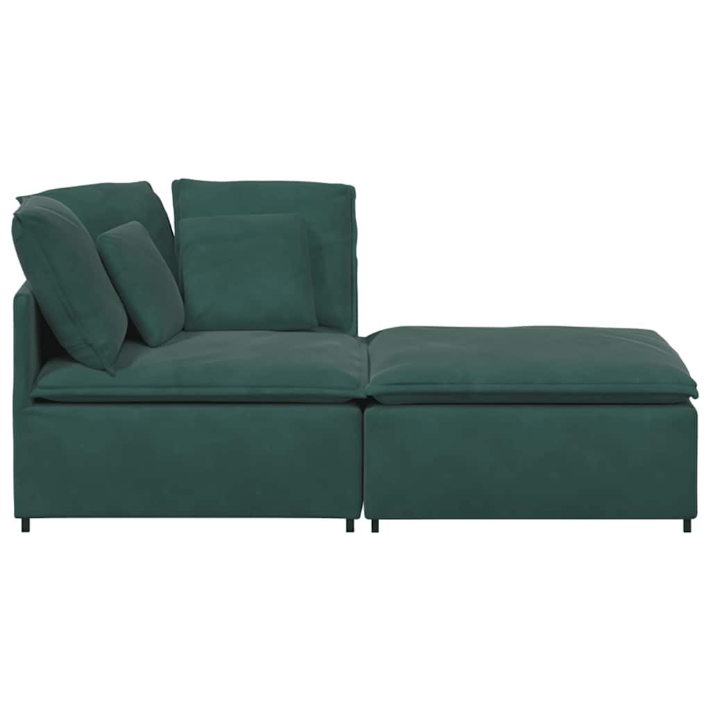 Modulares Sofa mit Fußhocker Kissen Samt Dunkelgrün