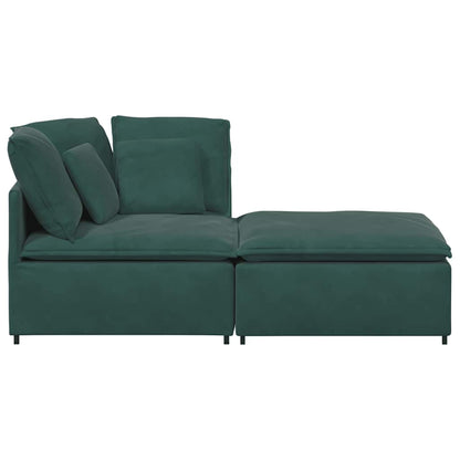Modulares Sofa mit Fußhocker Kissen Samt Dunkelgrün