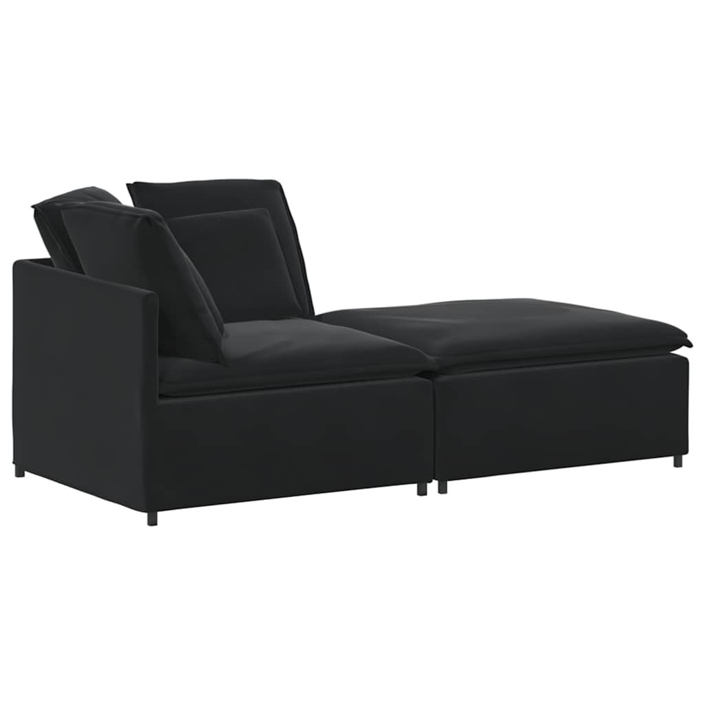 Modulares Sofa mit Fußhocker Kissen Samt Schwarz