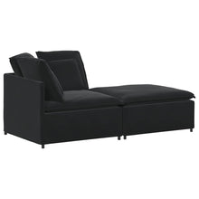 Modulares Sofa mit Fußhocker Kissen Samt Schwarz