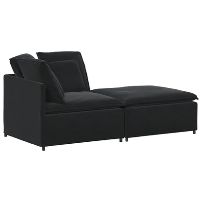Modulares Sofa mit Fußhocker Kissen Samt Schwarz