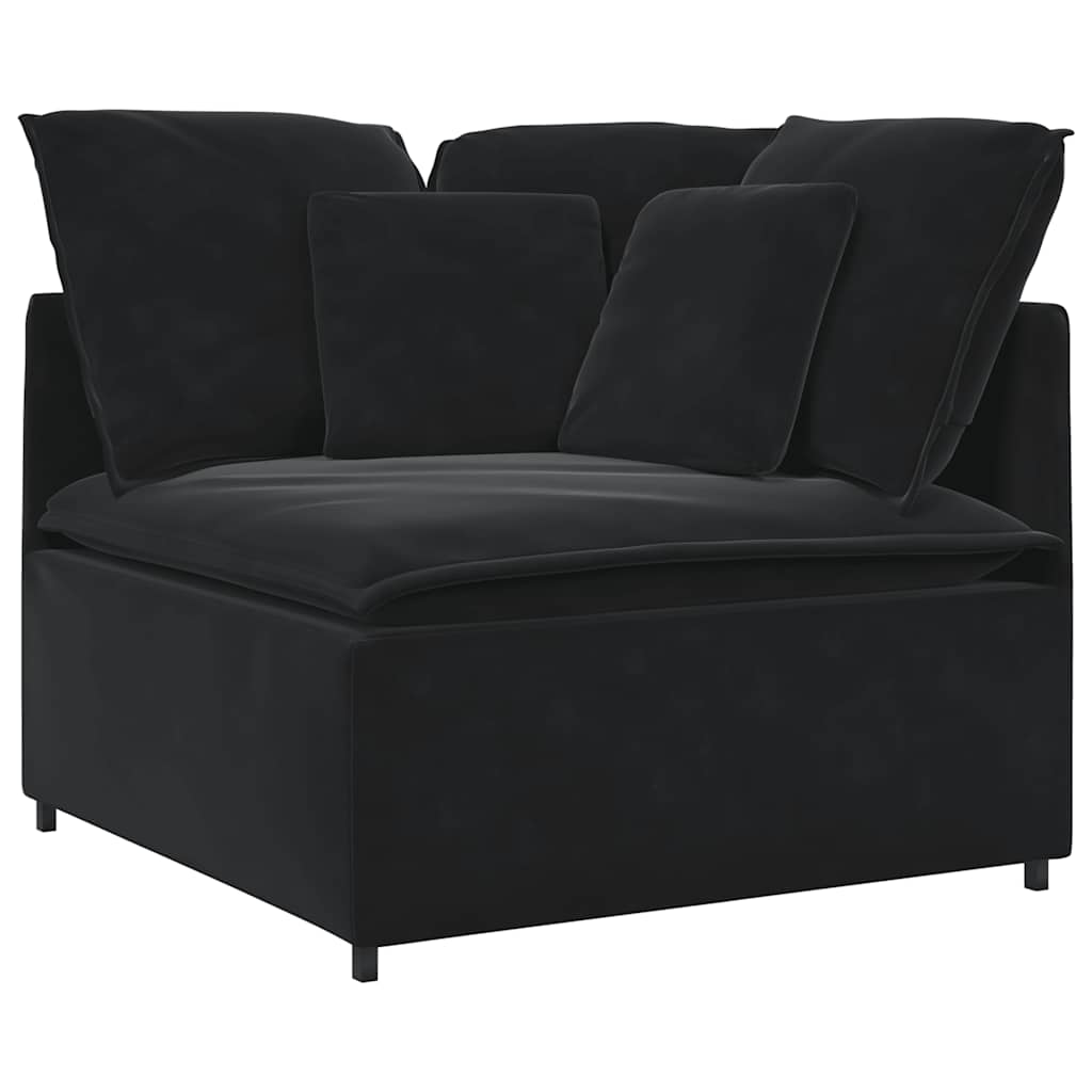 Modulares Sofa mit Fußhocker Kissen Samt Schwarz