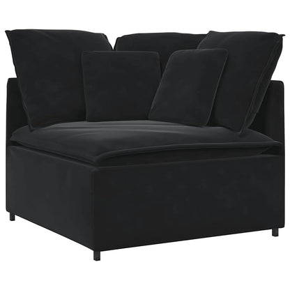 Modulares Sofa mit Fußhocker Kissen Samt Schwarz
