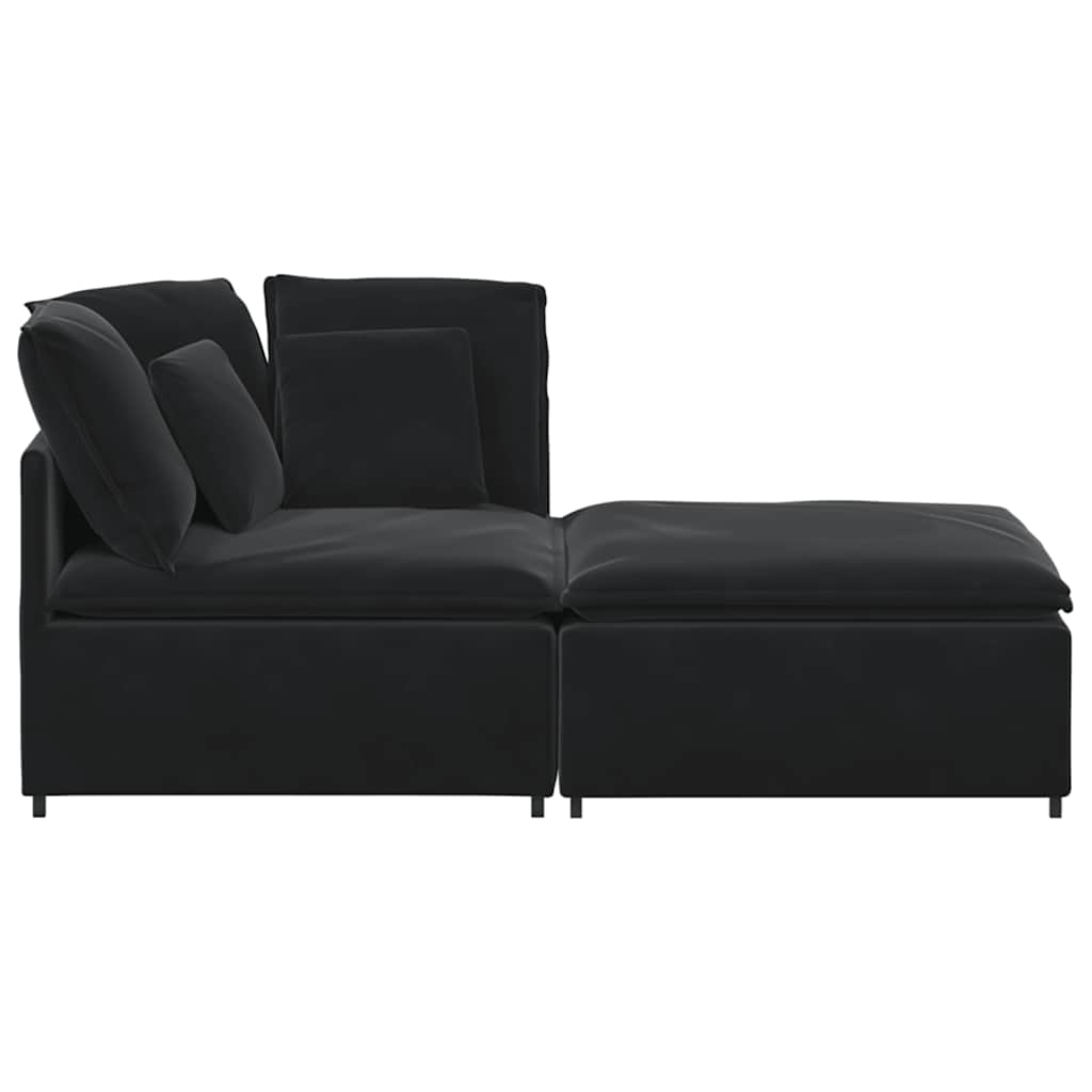 Modulares Sofa mit Fußhocker Kissen Samt Schwarz