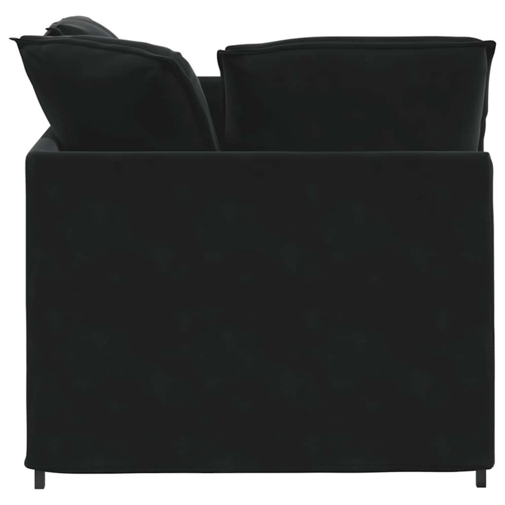 Modulares Sofa mit Fußhocker Kissen Samt Schwarz