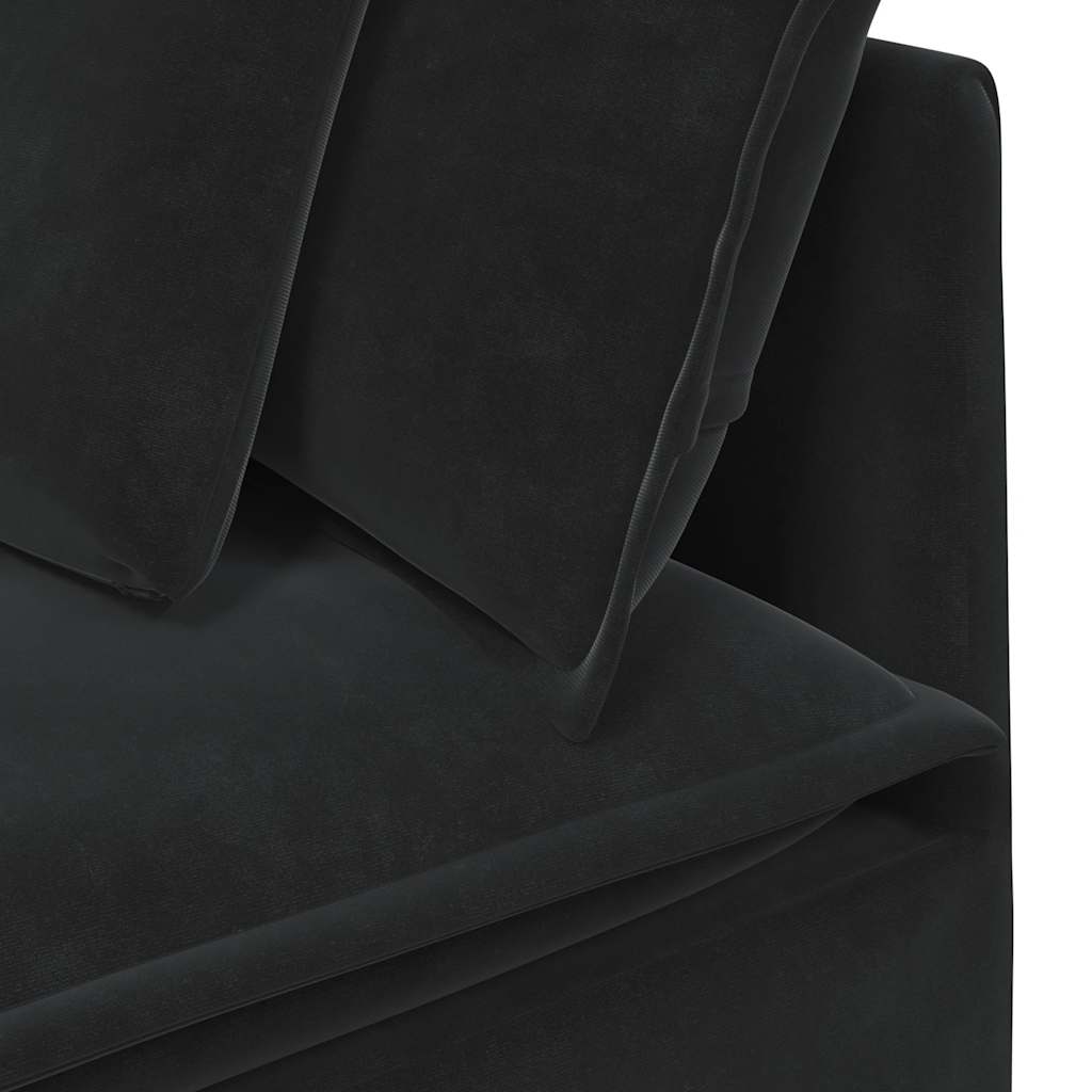 Modulares Sofa mit Fußhocker Kissen Samt Schwarz