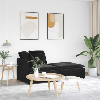 Modulares Sofa mit Fußhocker Kissen Samt Schwarz
