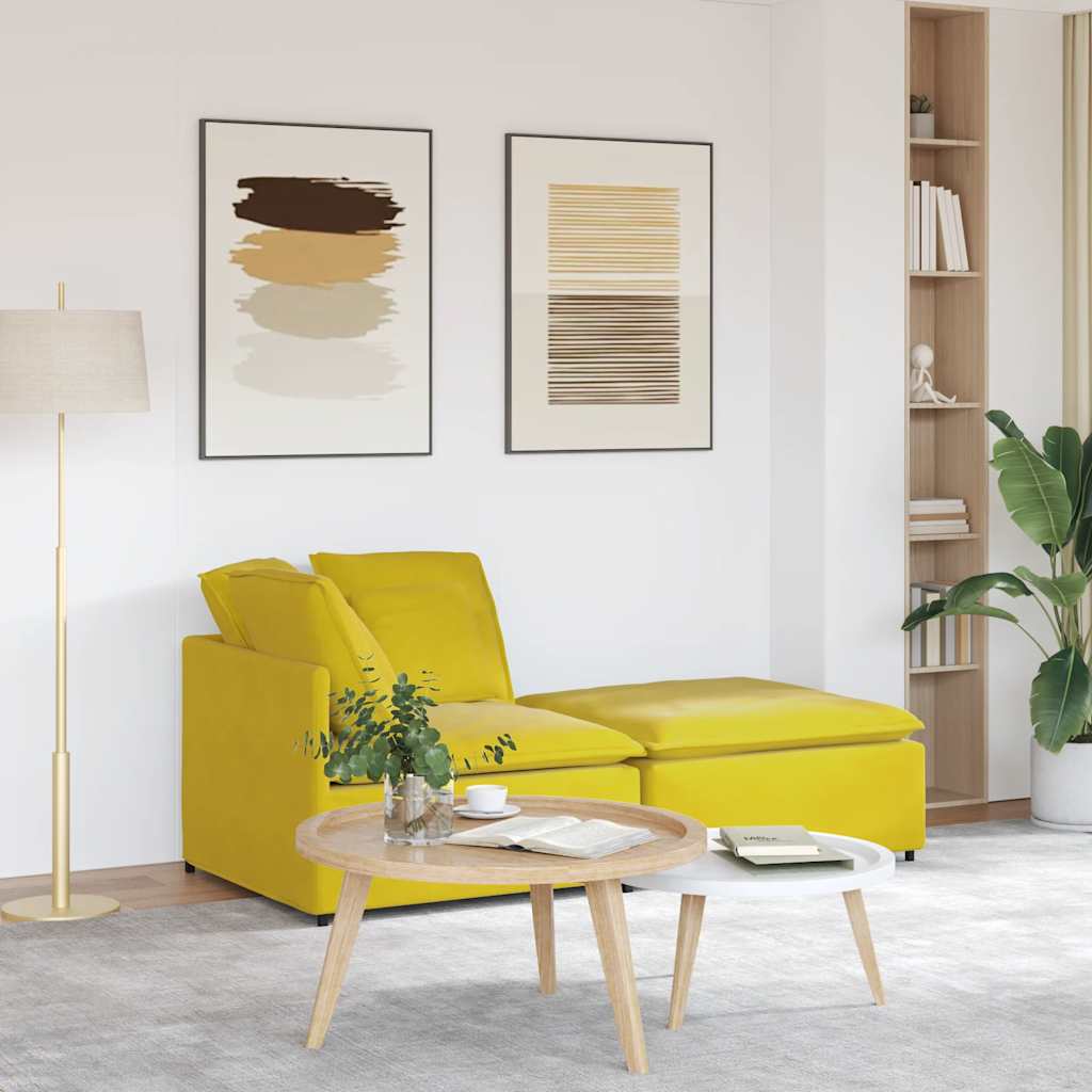 Modulares Sofa mit Fußhocker Kissen Samt Gelb