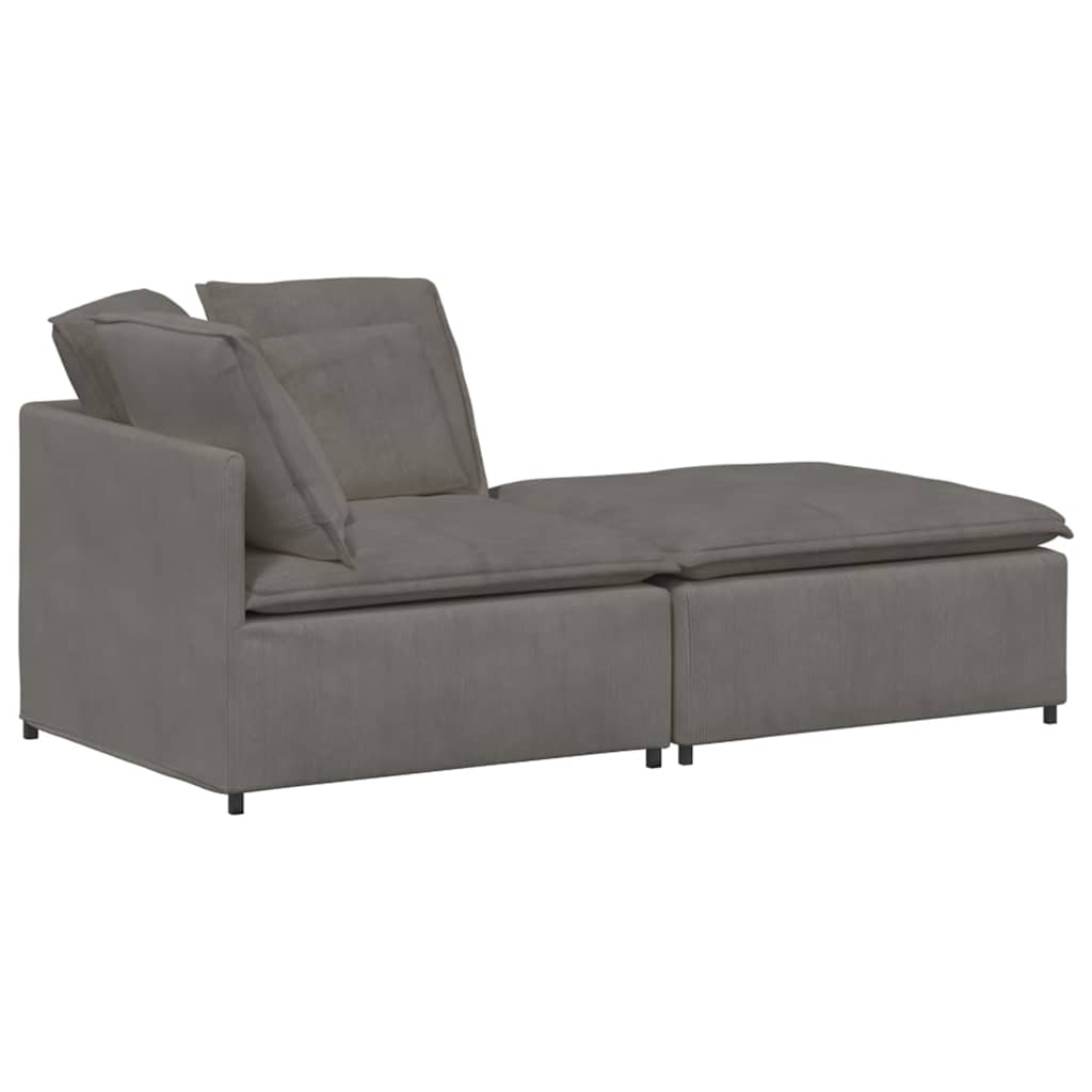 Modulares Sofa mit Fußhocker Kissen Cordstoff Hellgrau