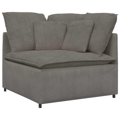 Modulares Sofa mit Fußhocker Kissen Cordstoff Hellgrau