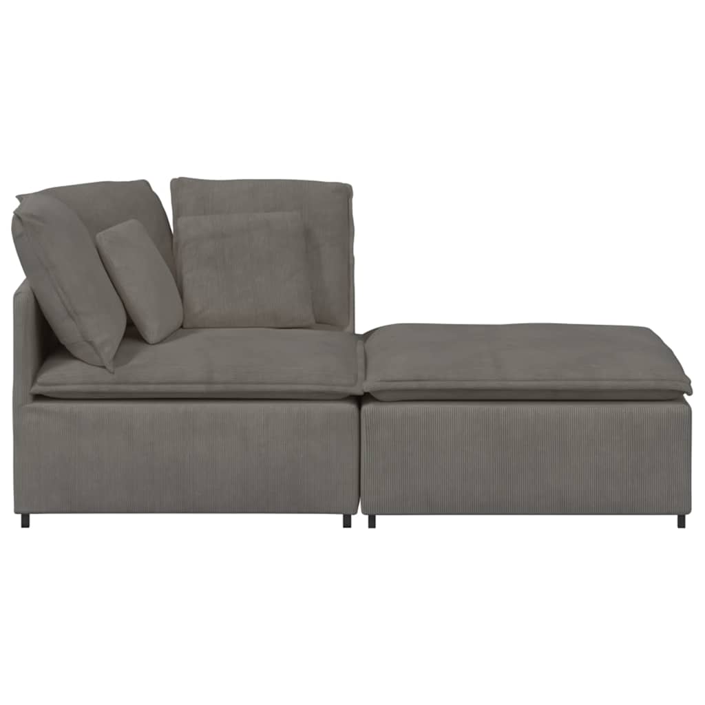 Modulares Sofa mit Fußhocker Kissen Cordstoff Hellgrau