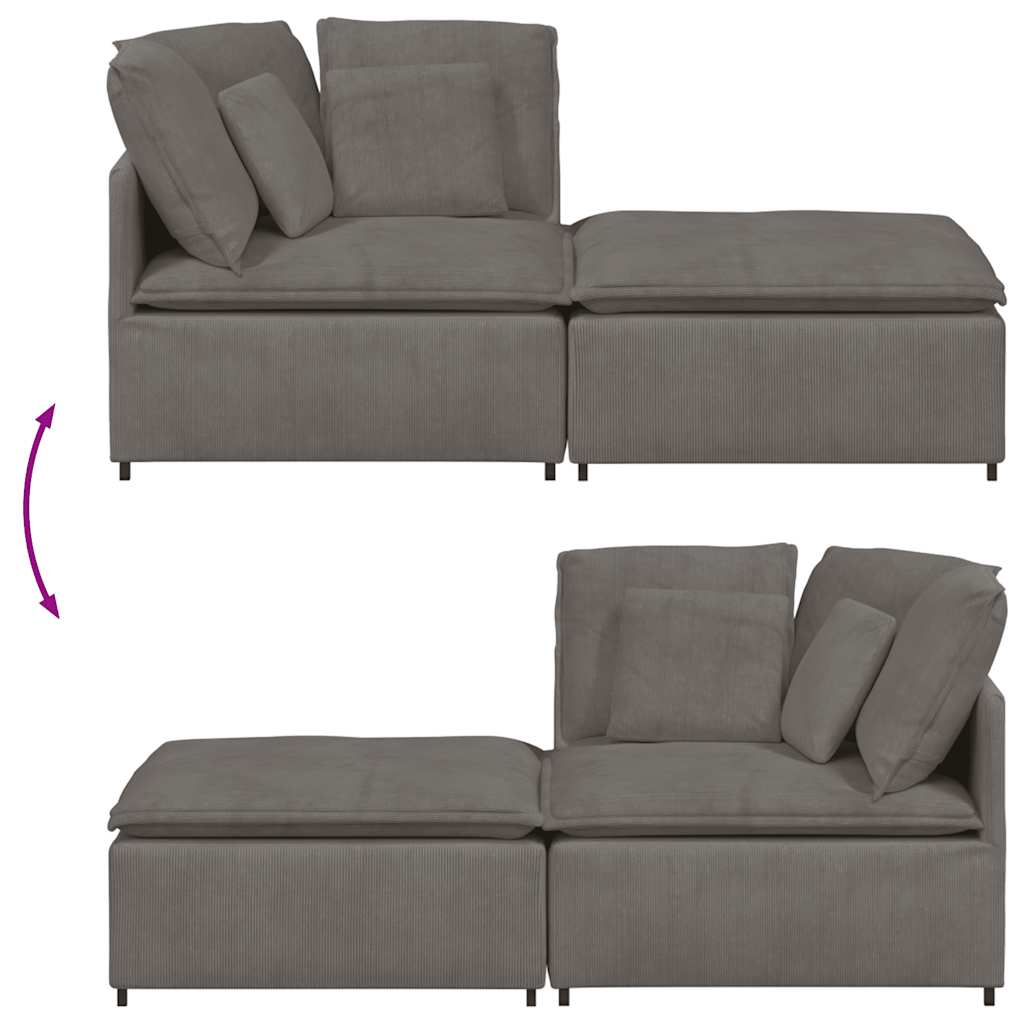 Modulares Sofa mit Fußhocker Kissen Cordstoff Hellgrau