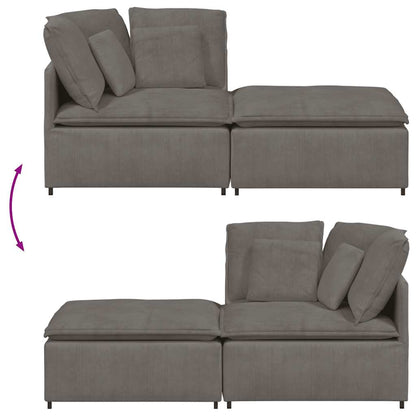 Modulares Sofa mit Fußhocker Kissen Cordstoff Hellgrau