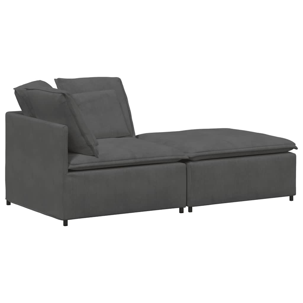 Modulares Sofa mit Fußhocker Kissen Cordstoff Dunkelgrau