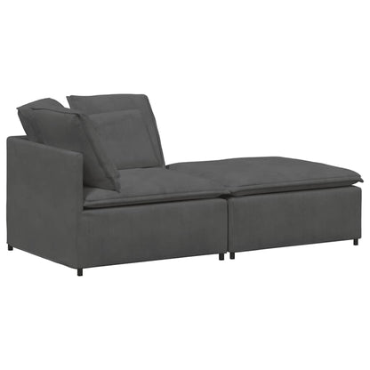 Modulares Sofa mit Fußhocker Kissen Cordstoff Dunkelgrau