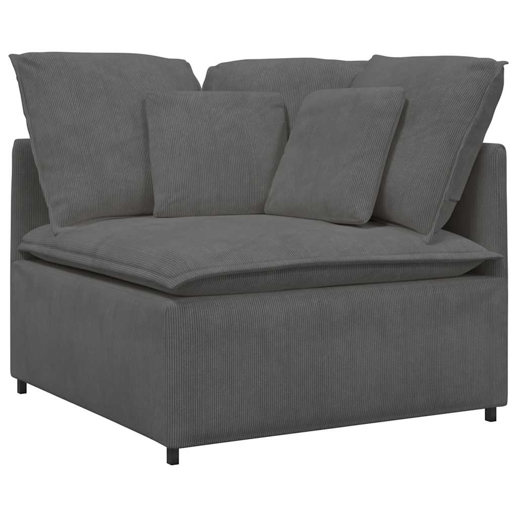 Modulares Sofa mit Fußhocker Kissen Cordstoff Dunkelgrau