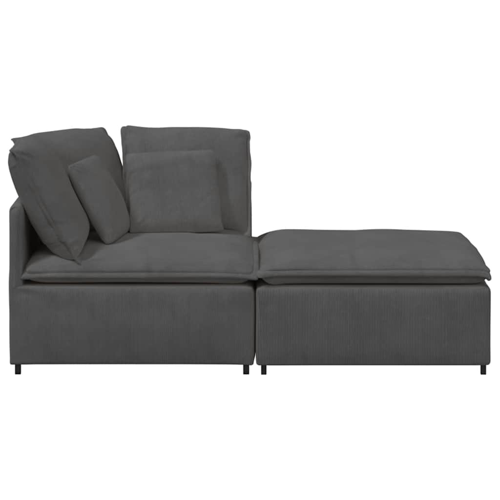 Modulares Sofa mit Fußhocker Kissen Cordstoff Dunkelgrau