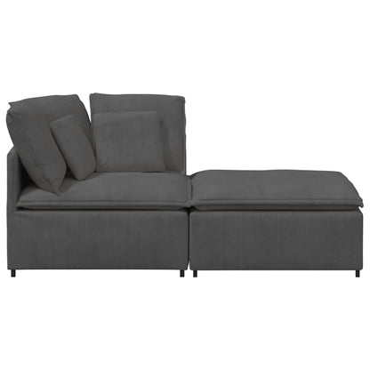 Modulares Sofa mit Fußhocker Kissen Cordstoff Dunkelgrau