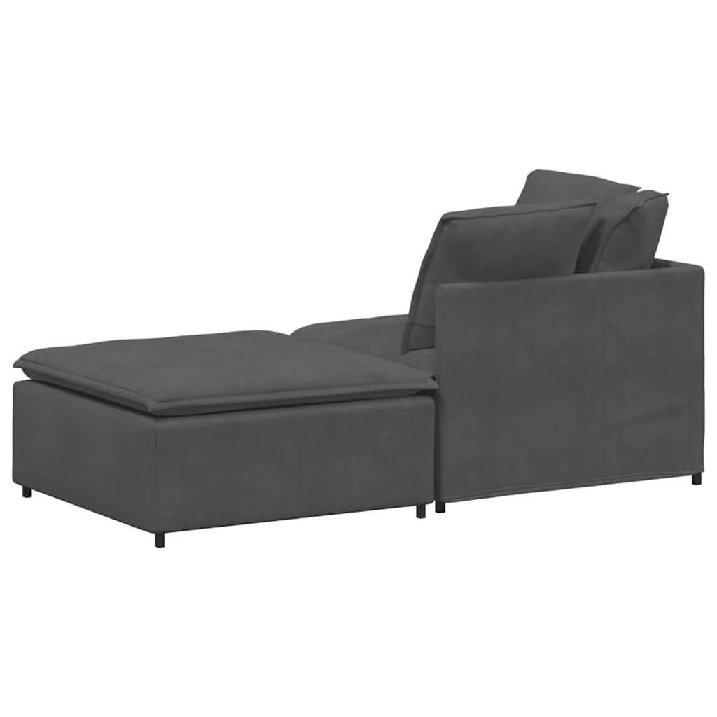 Modulares Sofa mit Fußhocker Kissen Cordstoff Dunkelgrau