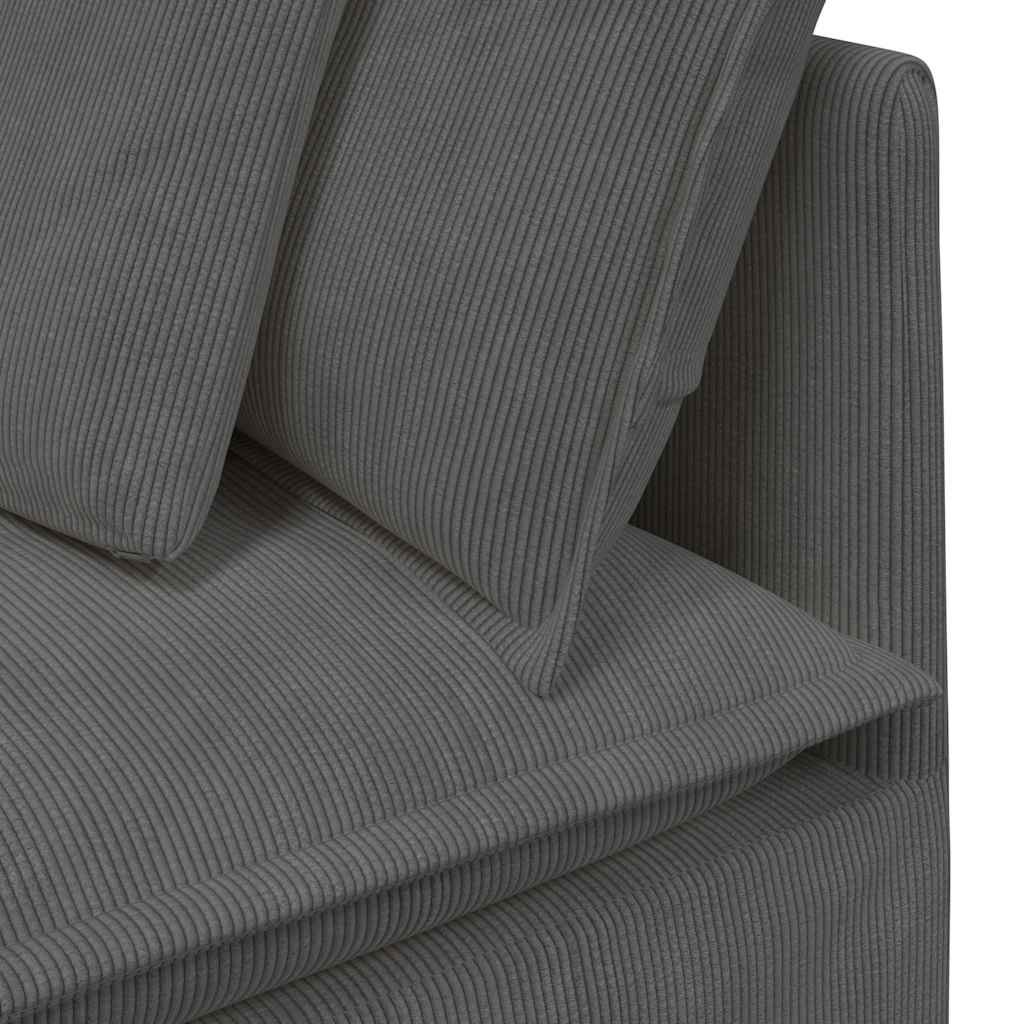 Modulares Sofa mit Fußhocker Kissen Cordstoff Dunkelgrau