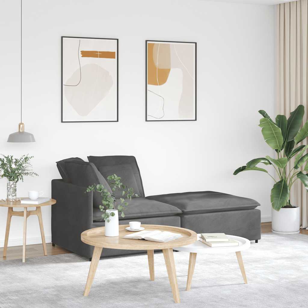 Modulares Sofa mit Fußhocker Kissen Cordstoff Dunkelgrau