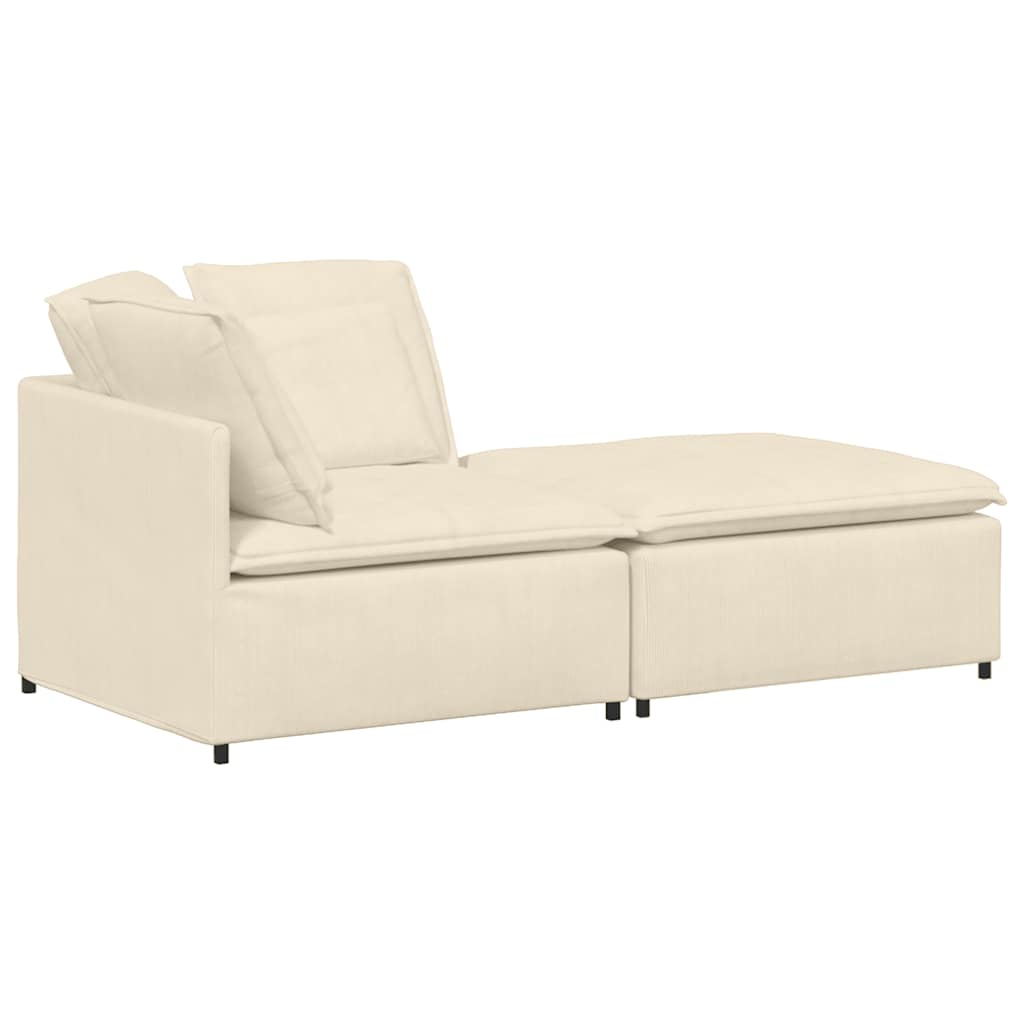 Modulares Sofa mit Fußhocker Kissen Cordstoff Creme