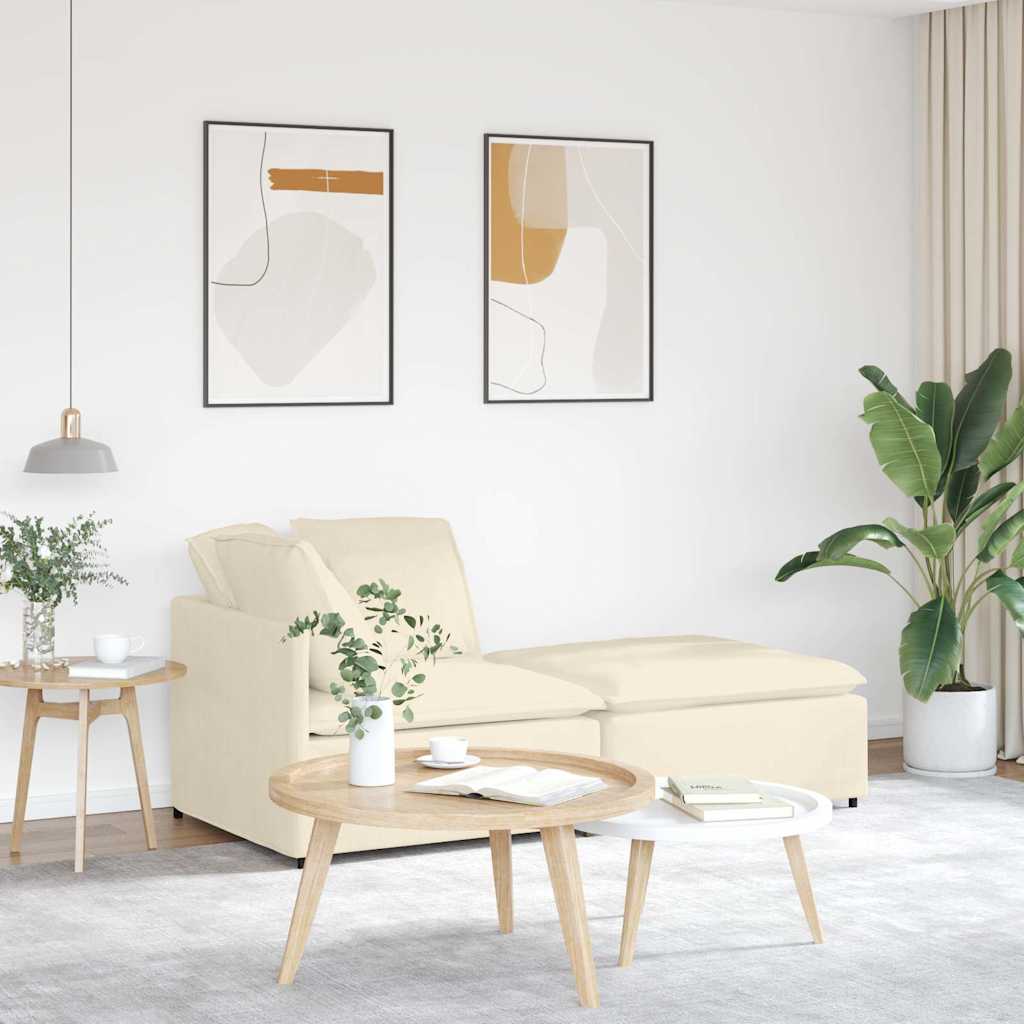Modulares Sofa mit Fußhocker Kissen Cordstoff Creme