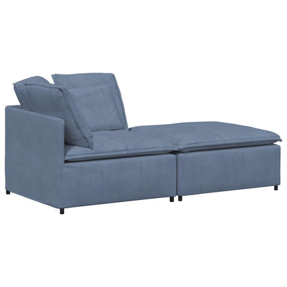 Modulares Sofa mit Fußhocker Kissen Cordstoff Blau