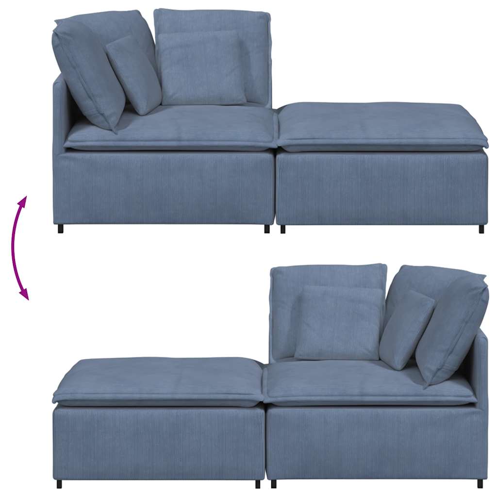 Modulares Sofa mit Fußhocker Kissen Cordstoff Blau