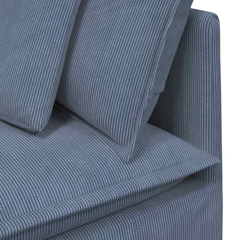 Modulares Sofa mit Fußhocker Kissen Cordstoff Blau