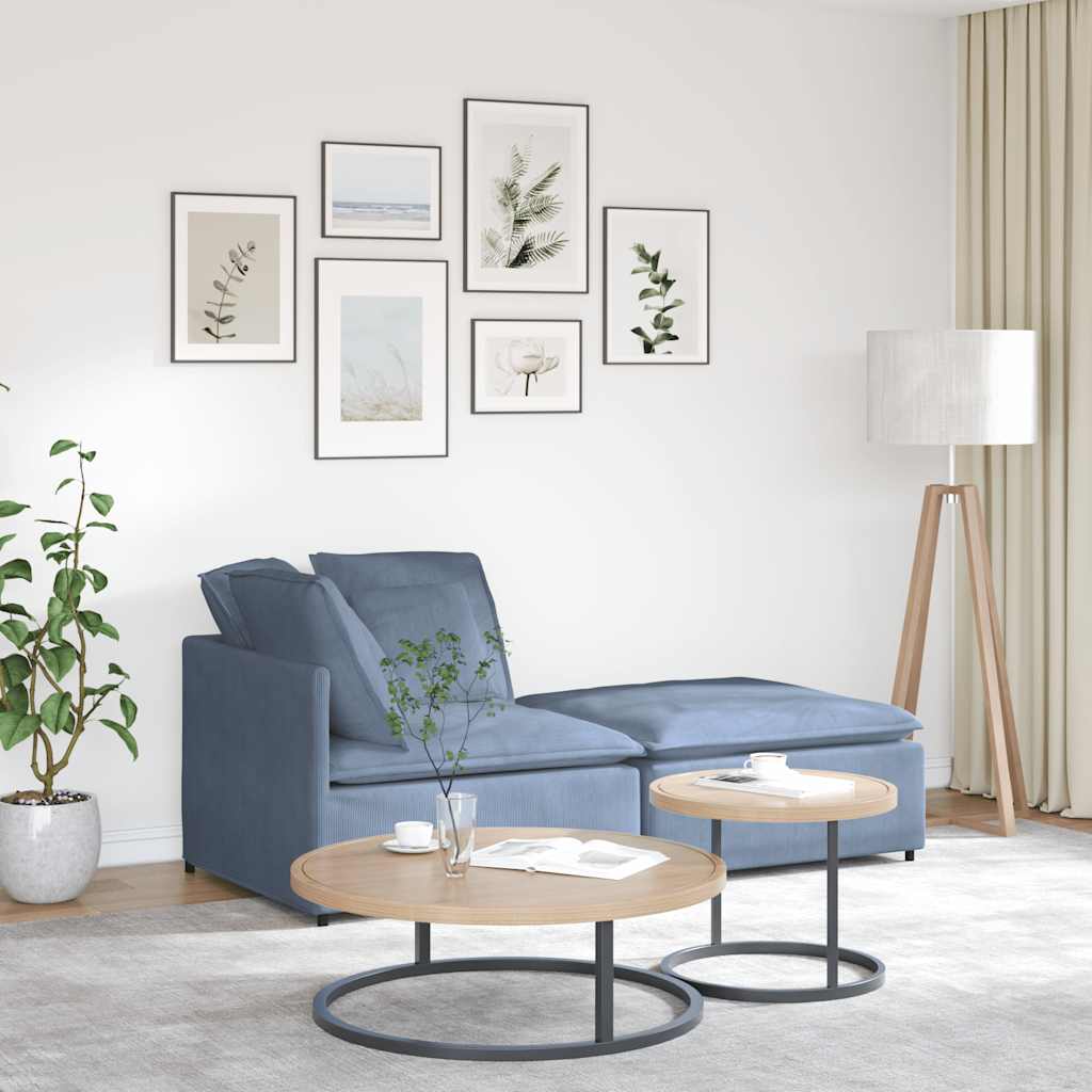 Modulares Sofa mit Fußhocker Kissen Cordstoff Blau