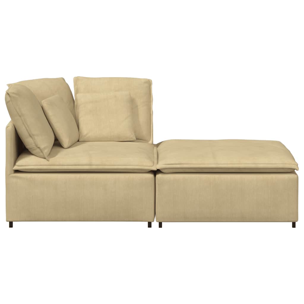 Modulares Sofa mit Fußhocker Kissen Cordstoff Graugrün
