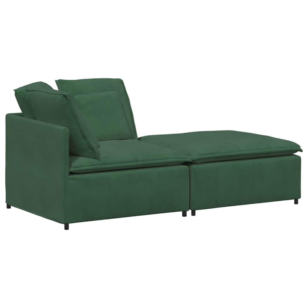 Modulares Sofa mit Fußhocker Kissen Cordstoff Dunkelgrün