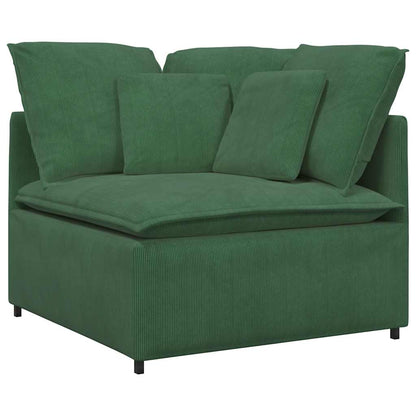 Modulares Sofa mit Fußhocker Kissen Cordstoff Dunkelgrün
