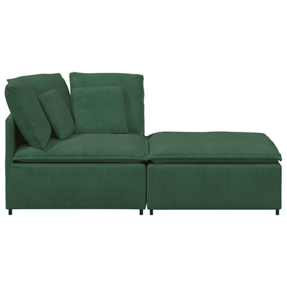 Modulares Sofa mit Fußhocker Kissen Cordstoff Dunkelgrün