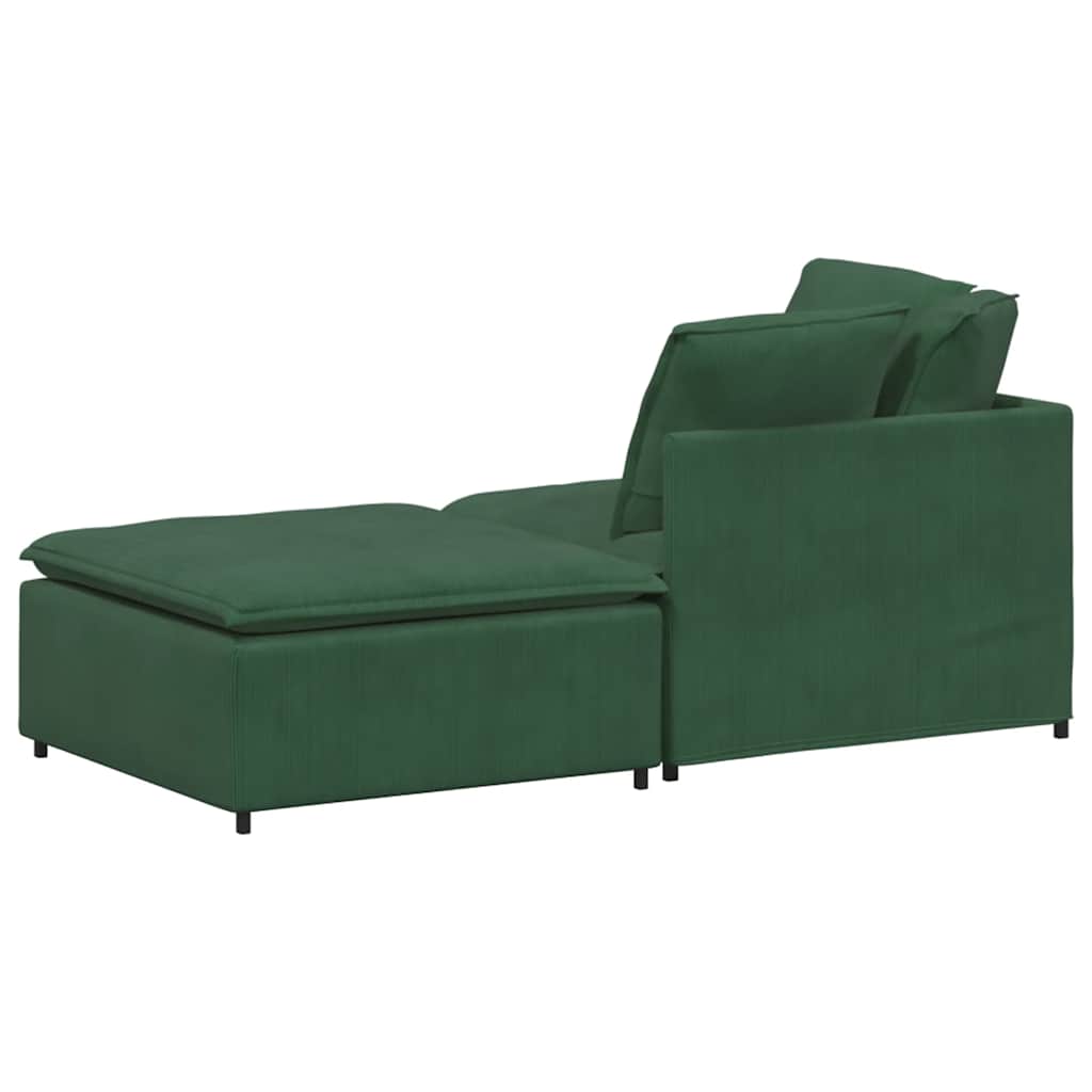 Modulares Sofa mit Fußhocker Kissen Cordstoff Dunkelgrün