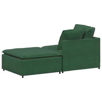 Modulares Sofa mit Fußhocker Kissen Cordstoff Dunkelgrün