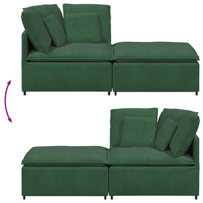 Modulares Sofa mit Fußhocker Kissen Cordstoff Dunkelgrün