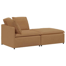 Modulares Sofa mit Hocker Kissen Stoff in Lammwolloptik Beige