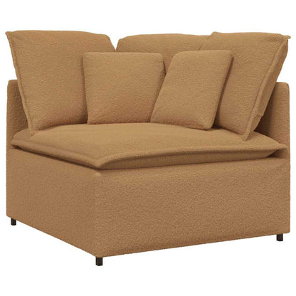 Modulares Sofa mit Hocker Kissen Stoff in Lammwolloptik Beige