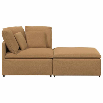 Modulares Sofa mit Hocker Kissen Stoff in Lammwolloptik Beige