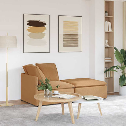 Modulares Sofa mit Hocker Kissen Stoff in Lammwolloptik Beige
