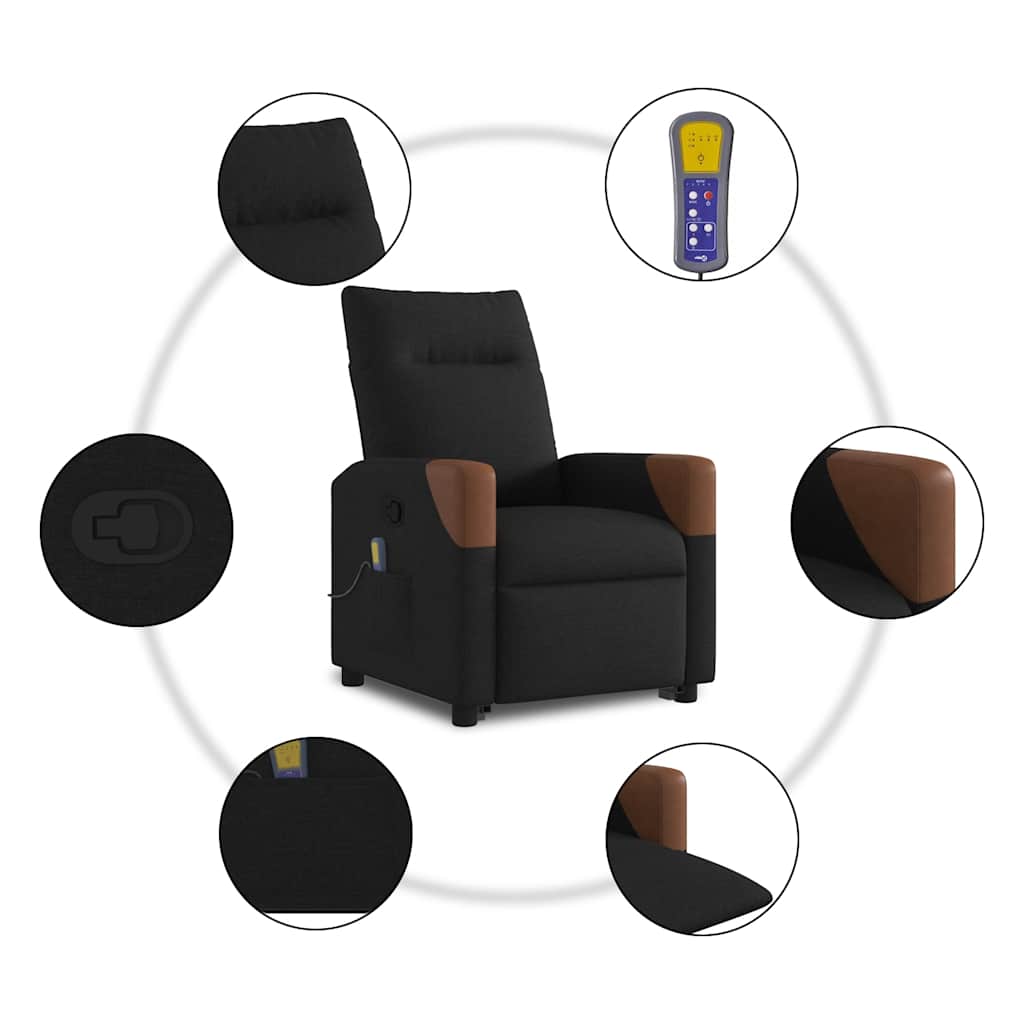 Massagesessel mit Aufstehhilfe Schwarz Stoff