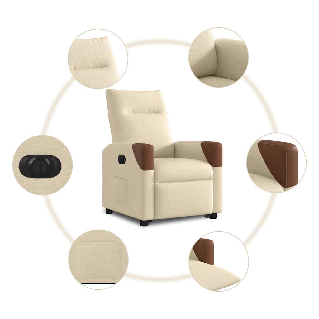 Relaxsessel mit Aufstehhilfe Elektrisch Creme Stoff