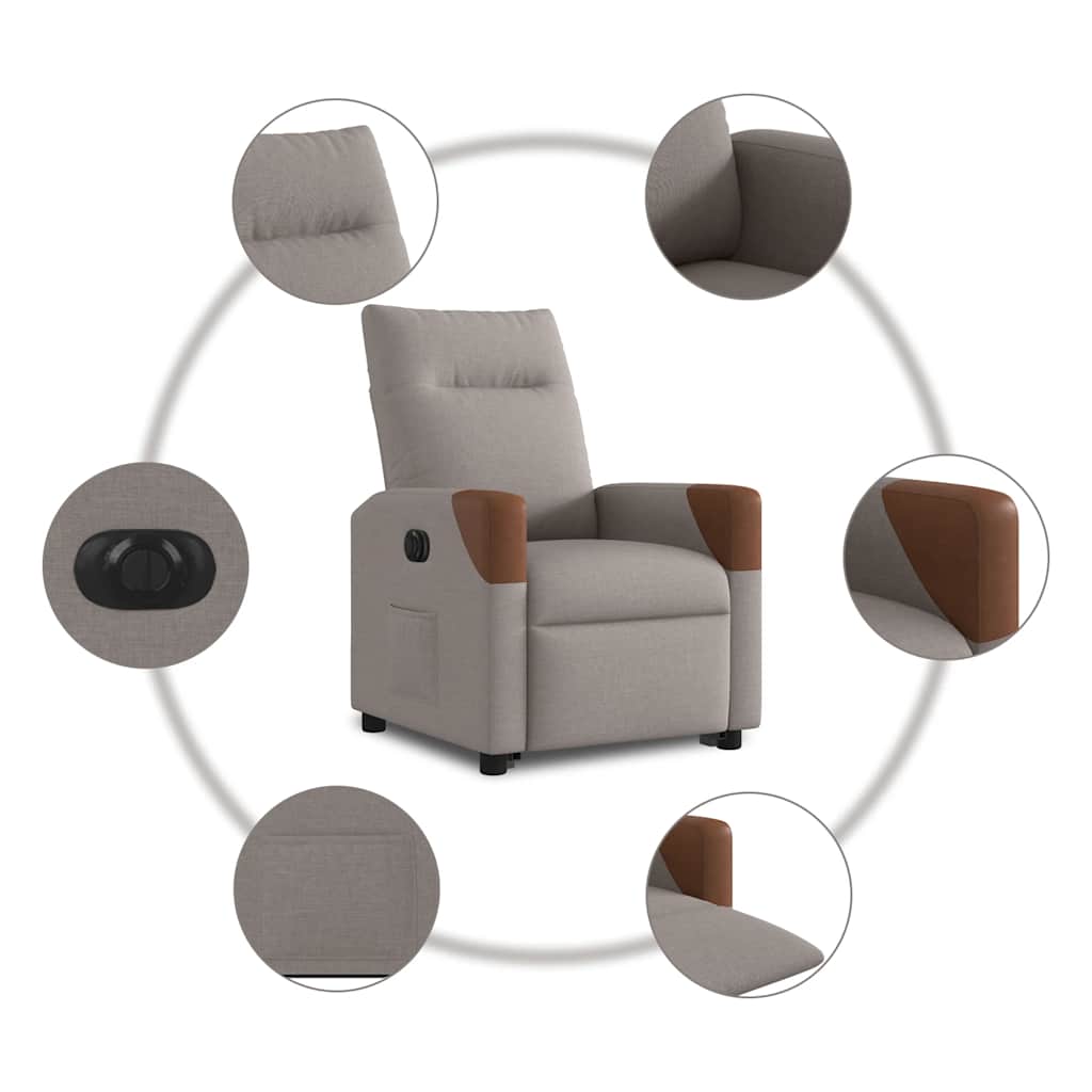 Relaxsessel mit Aufstehhilfe Elektrisch Taupe Stoff