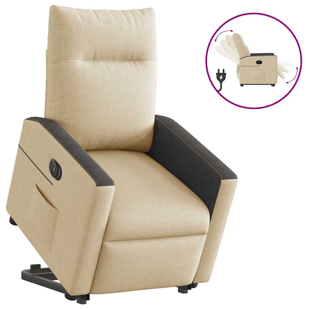 Relaxsessel mit Aufstehhilfe Elektrisch Creme Stoff