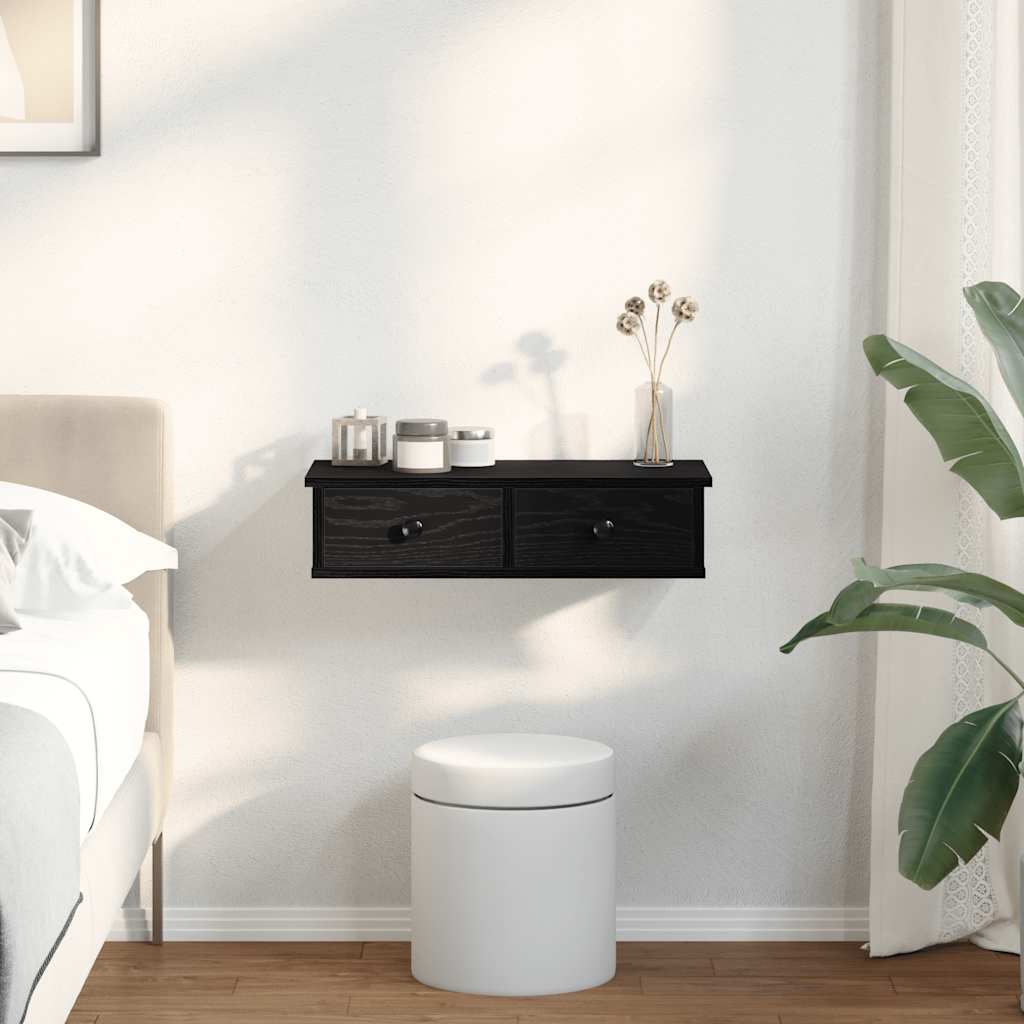 Wandregal mit Schubladen Schwarz 60x28x15 cm Holzwerkstoff