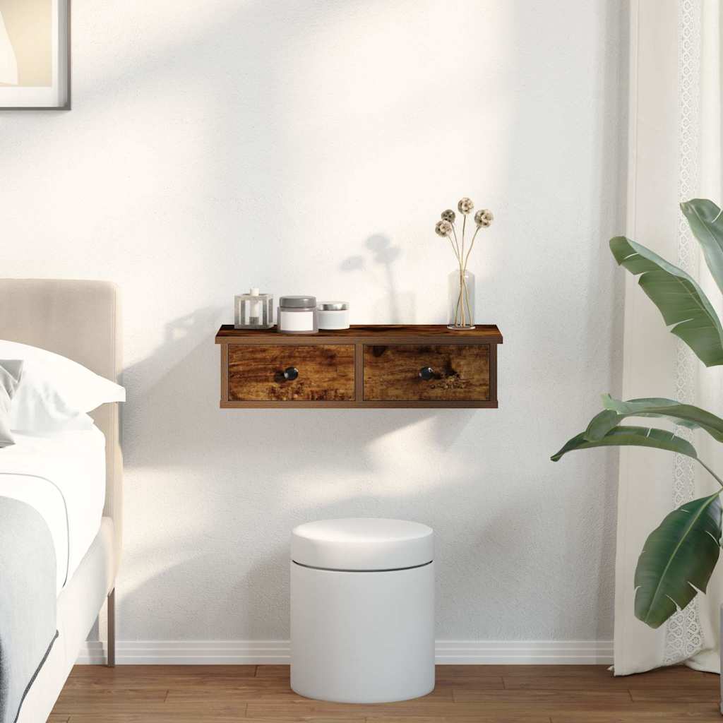 Wandregal mit Schubladen Räuchereiche 60x28x15 cm Holzwerkstoff